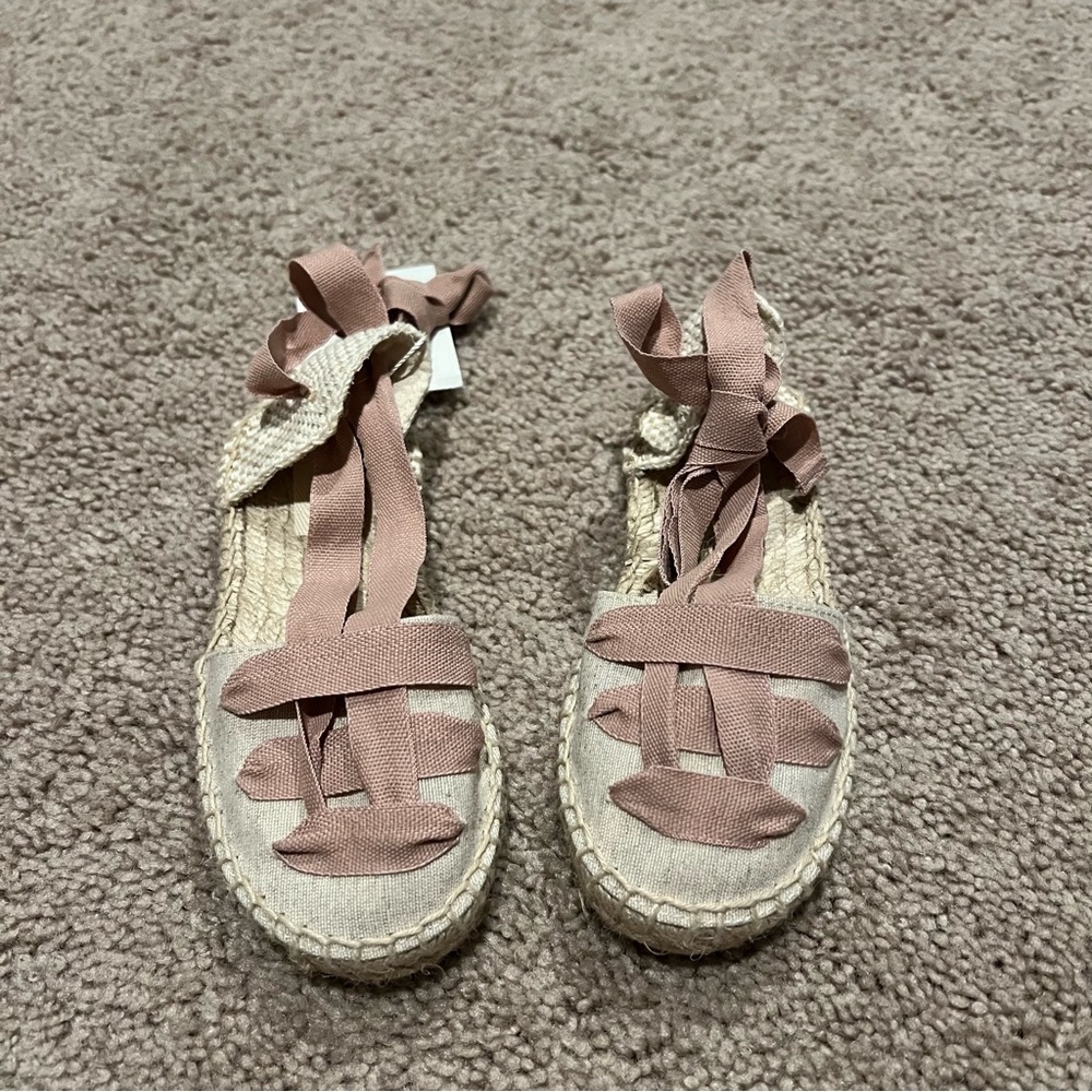 Mango Kids Espadrilles with Pink Ribbon size 8.5